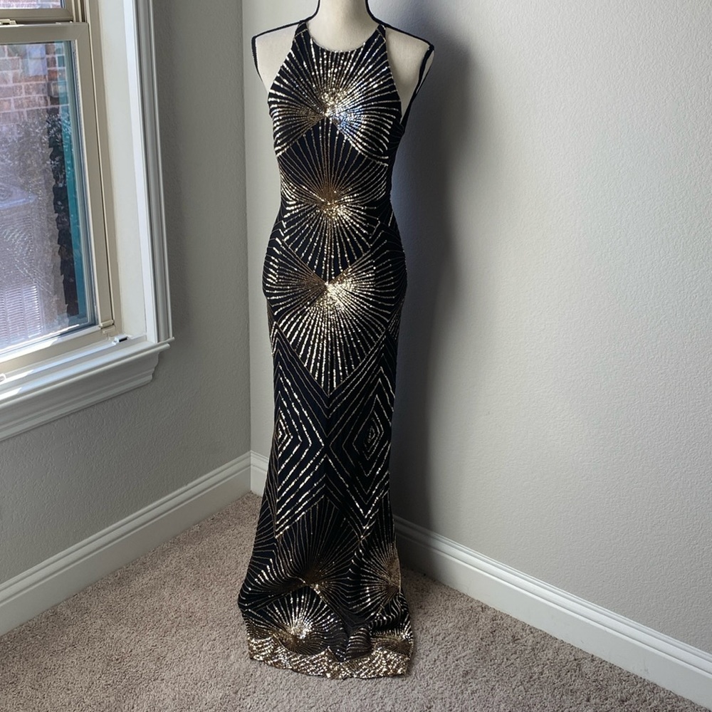 Art Deco Black & Gold Sequin Gown